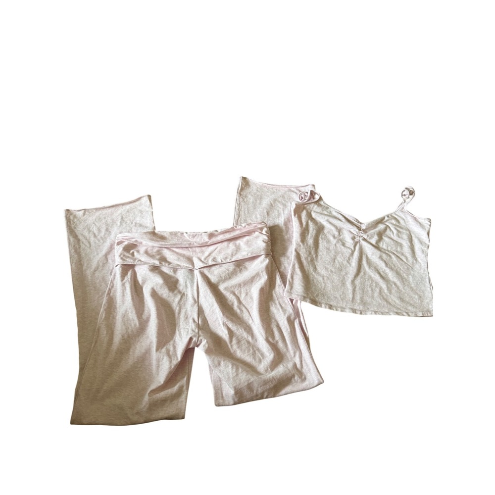PUMIEEY Lounge Set Cami Crop Top Flare Pants Pink Cotton Y2K Coquette Medium